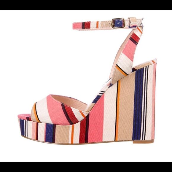 NWOT Adorable kate spade new york Striped Wedge Sandals - Picture 1 of 5
